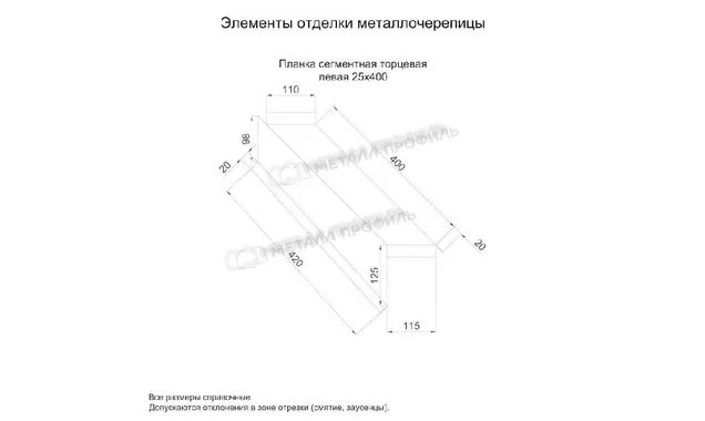 Планка сегментная торцевая левая 400 мм NormanMP (ПЭ-01-5015-0.5)